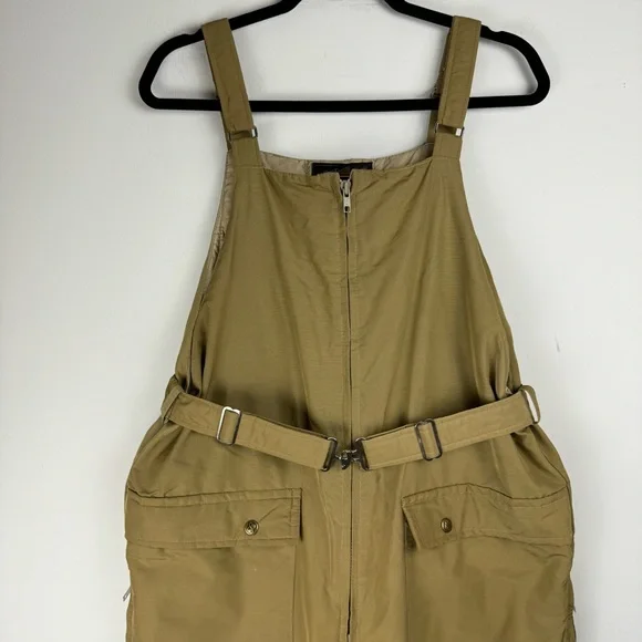 Vtg Eddie Bauer Mens Goose Down Bib Overalls Sz S/M Tan Khaki